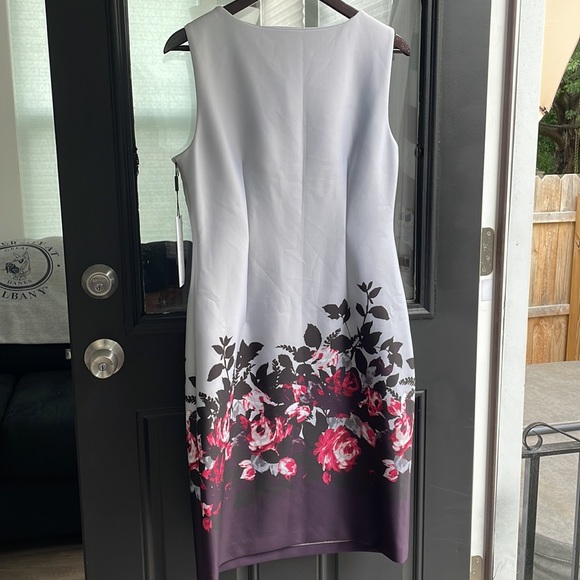 BNWT Calvin Klein gray dress with black, pink and purple floral detail size 12 - Picture 5 of 5